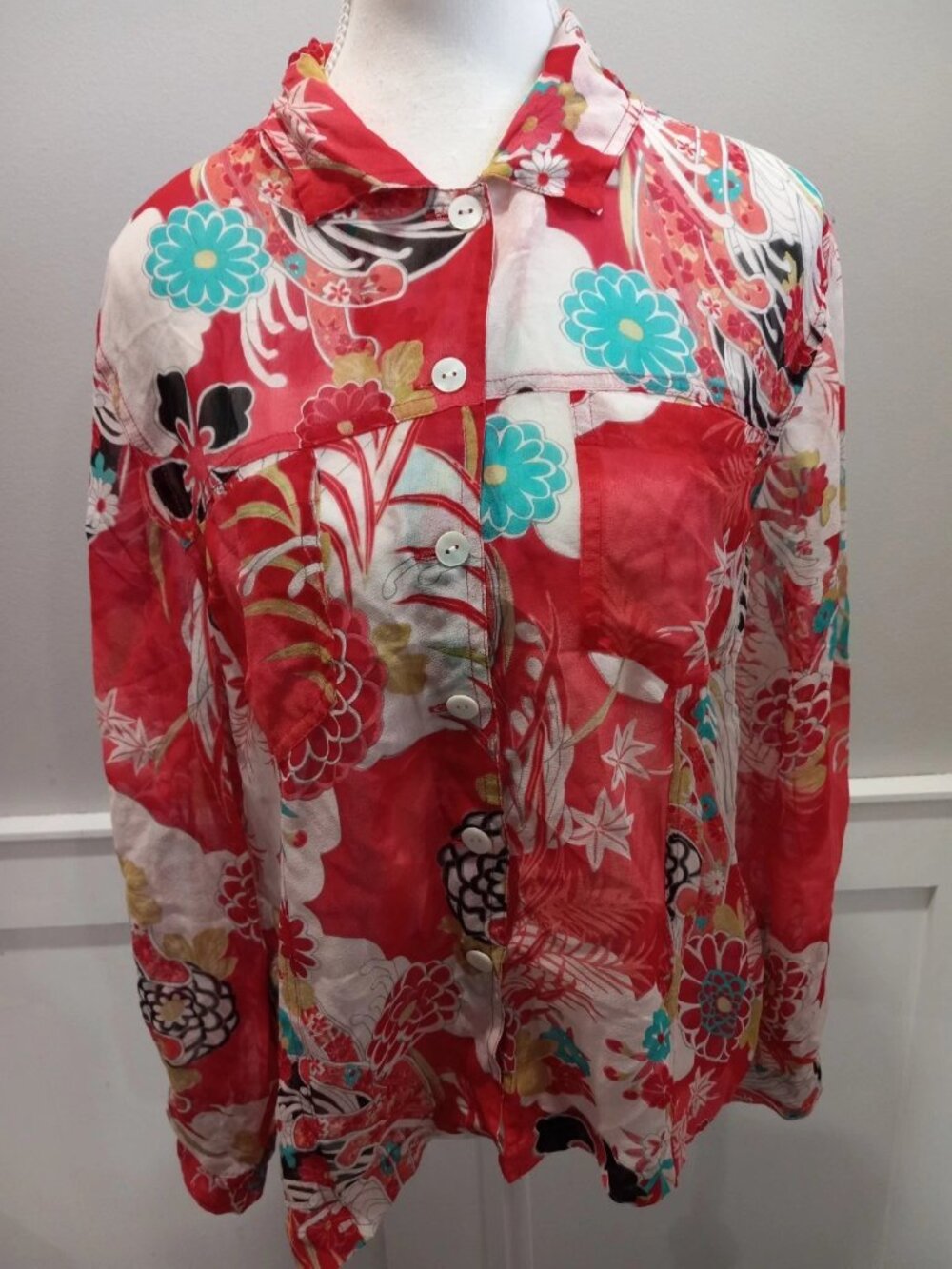 Chico's Silk Women Floral Button Up Shirt Size 1
